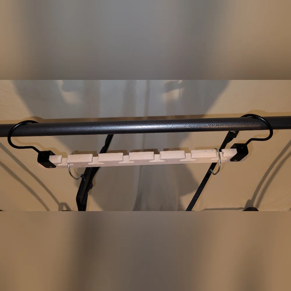 Natural Wood Space Saver Rack Hanger with Black Hooks, For Hangers Or Ties
